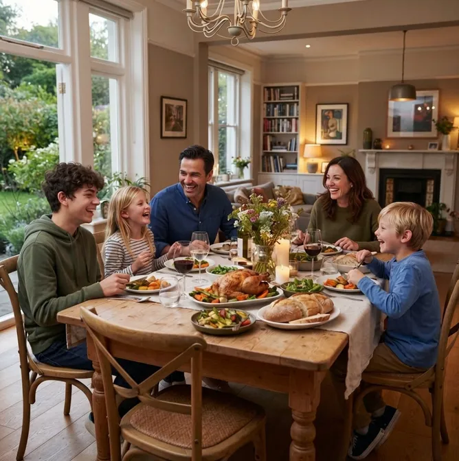 Family eating at table